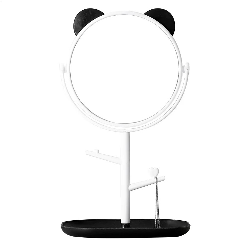 Компактное милое зеркало для макияжа с кошачьими ушками и держателем для ювелирных изделий, вращающееся на 360 ° основание столешницы для использования в ванной комнате, косметический стол 231030