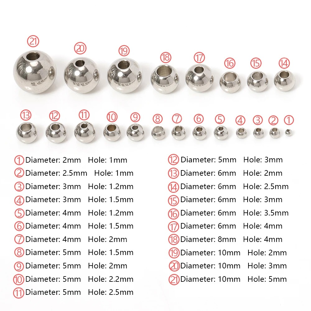Stainless Steel Spacer Beads Loose Ball Big Hole 1.2mm-5mm For Jewelry Making Diy Bracelets Necklace Beaded Accessories Fashion JewelryBeads