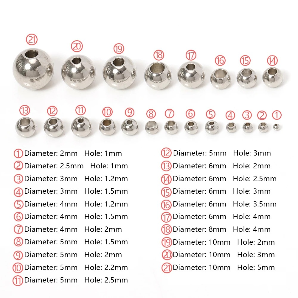 스테인리스 스틸 스페이서 구슬 느슨한 공 큰 구멍 1.2mm-5mm 보석 제조 DIY 브레이슬릿 목걸이 구슬로드 액세서리 패션 쥬얼리 비드