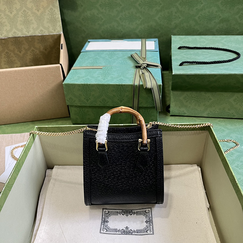 2023 Neue Designerin Diana Super Mini Bag Gold Schwarz Kalbsleder Spiegel Qualität Frauen Crossbody Taschen Goldkette Luxus Lady Handtasche Geldbörse mit Kiste