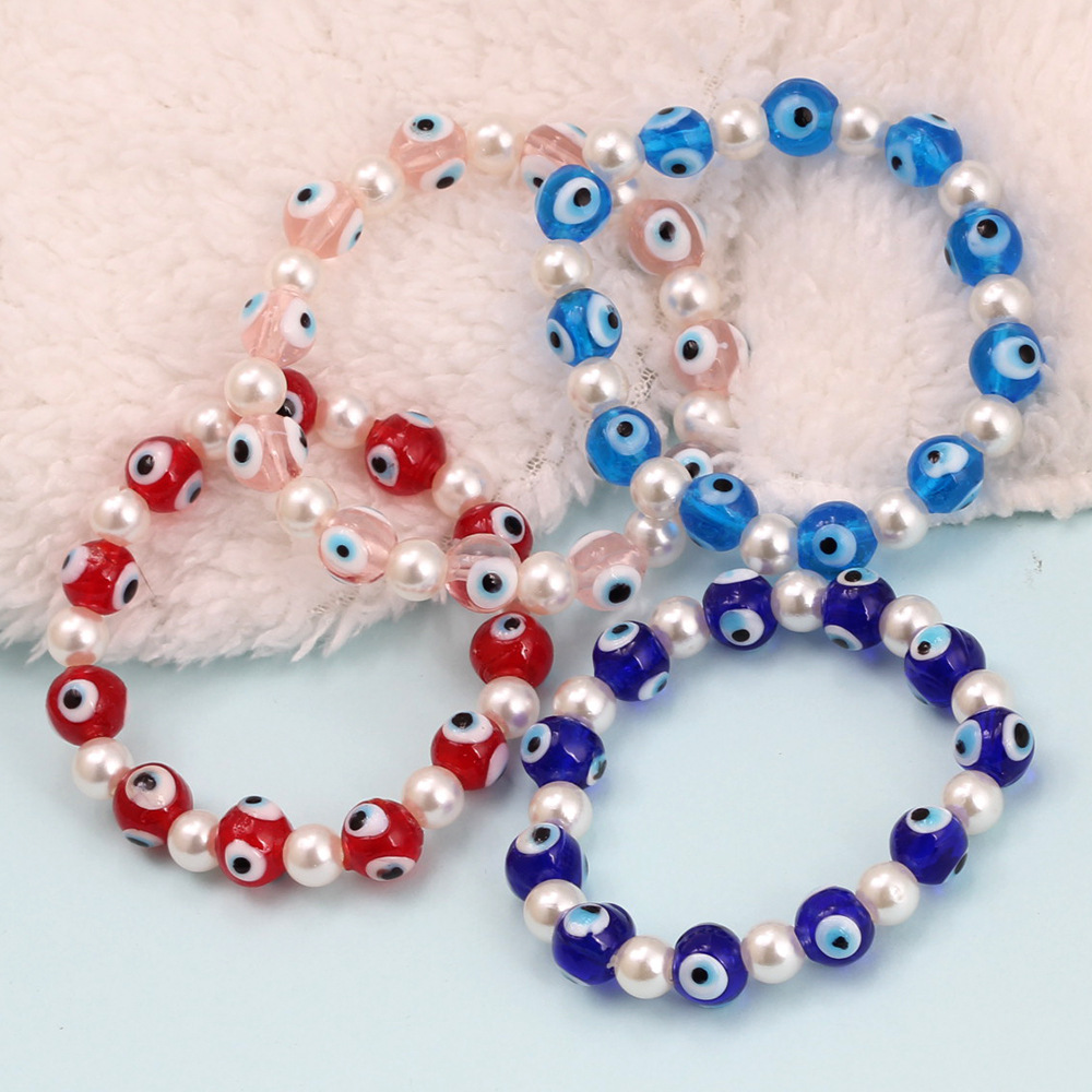 In Bulk Imitatie Parel Devil's Eye Armband Vrouwelijke Blauw Geglazuurde Boze Oog Kralen Armbanden Sieraden Accessoires