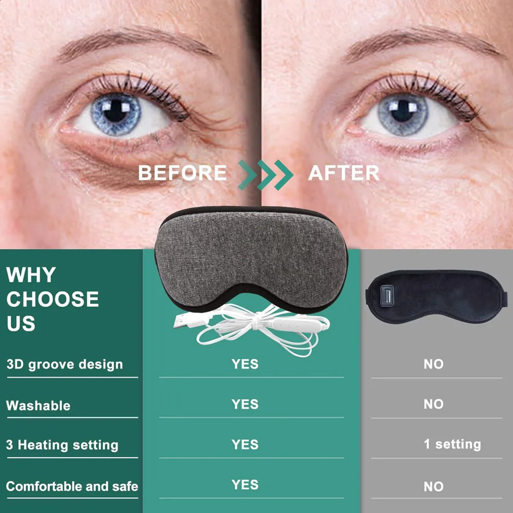 Masseur pour les yeux réutilisable USB masque pour les yeux chauffant électrique compresse soins de thérapie chaude soulager le sommeil sec fatigué bandeau 231030