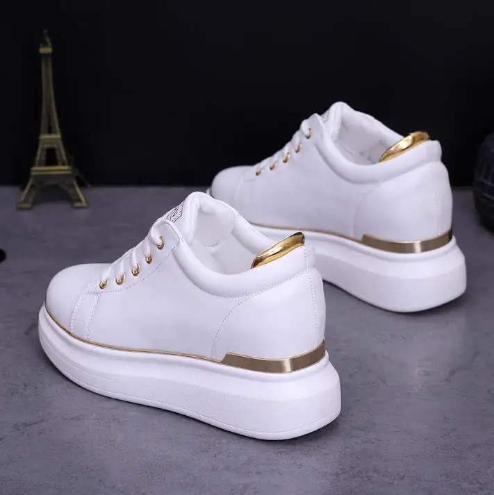 Sukienka Buty Ukryte obcasy Platforma Kobiety klinowe Sneakers Ladies Golden White Buty żeńskie Krasovki Tenis feminino Casual 231030