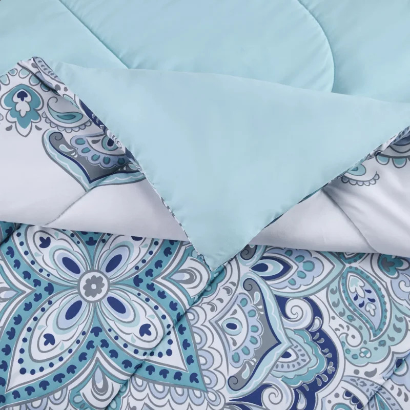 Conjuntos de cama Mainstays Teal Medallion 10 peças cama em um saco conjunto de edredom com lençóis 231030