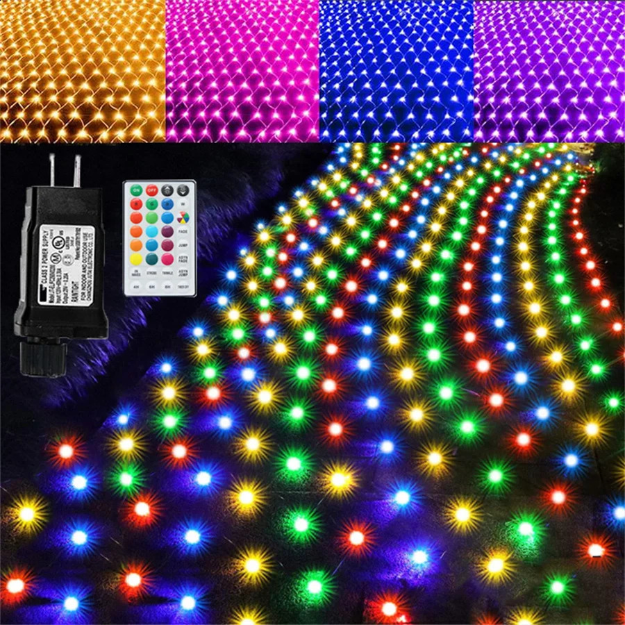 Noel Süslemeleri Bağlanabilir 3x2m RGB LED Net Lights 224 Bu çalılarda uzak dış mekan fişi ile 224