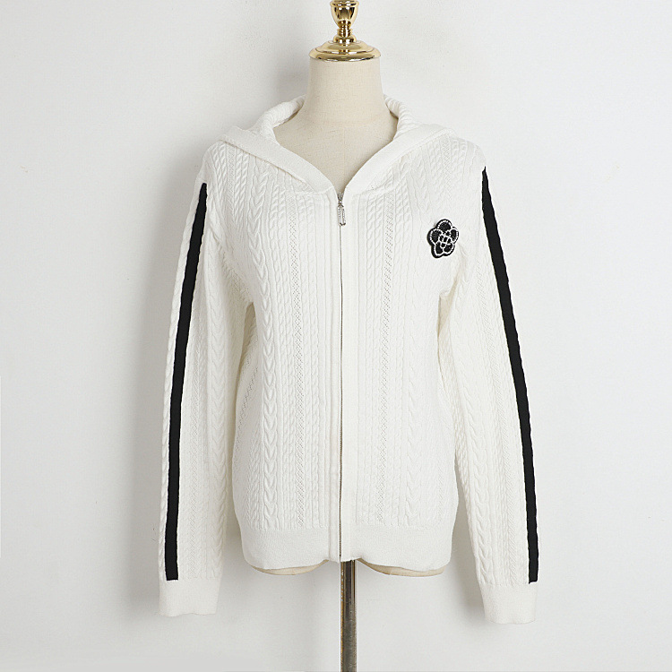 1029 2023 Подиумная осень, брендовый свитер в одном стиле с длинным рукавом и капюшоном, белый, черный кардиган, одежда высокого качества, женские dl