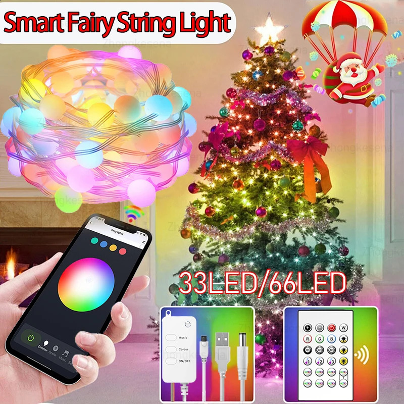 Décorations de Noël Tuya WiFi Smart Fairy Lights Extérieure étanche RGB String USB APP Control Music Garland avec Alexa Google Home 231030