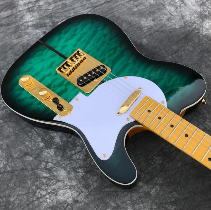 Custom Shop Merle Haggard Tuff Dog tl guitare électrique, dessus en érable matelassé de couleur verte, matériel doré, livraison gratuite Guitarra