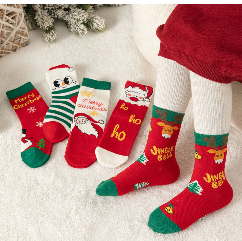 Calcetines navideños para niños, calcetín de algodón para niños, encantador Papá Noel, muñeco de nieve, medias felices para bebé, 5 pares/docena