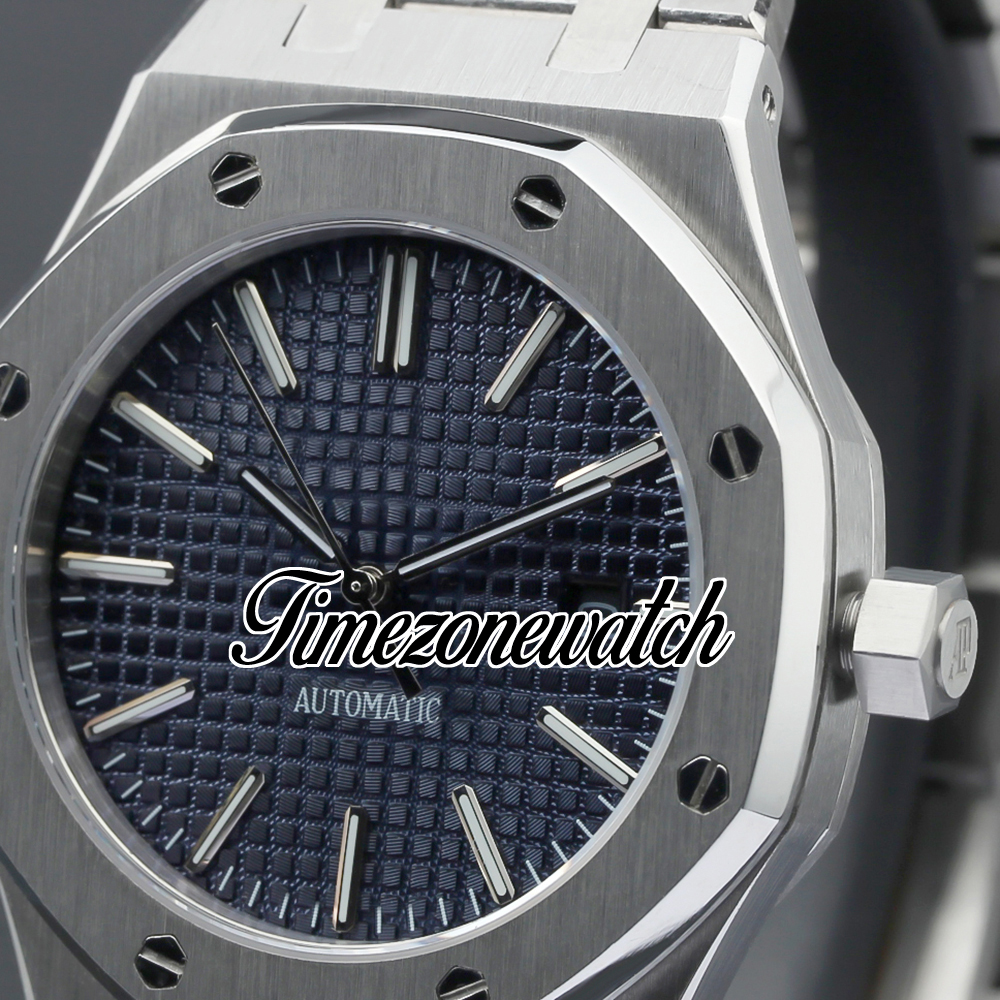 41mm neue blaue Textur automatische Herrenuhr 15400 Edelstahlarmband Stick Marker Datum Herrenuhren Timezonewatch Z16b