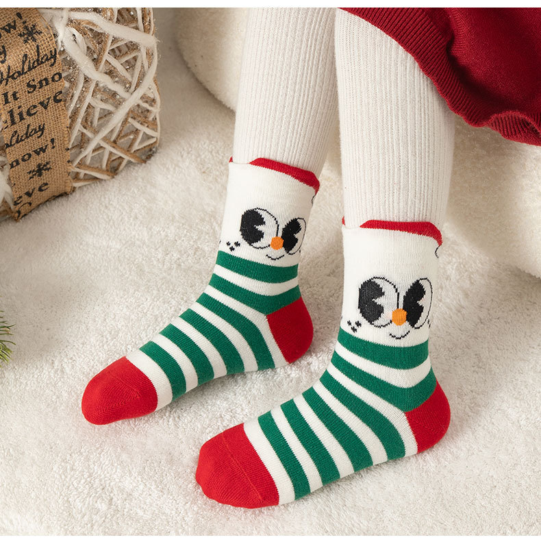 Calcetines navideños para niños, calcetín de algodón para niños, encantador Papá Noel, muñeco de nieve, medias felices para bebé, 5 pares/docena