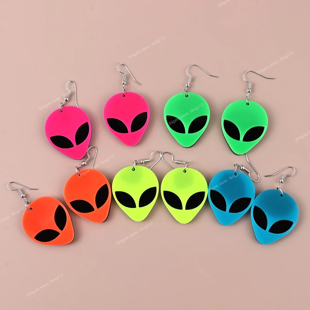 Neon groen roze ruimteschip buitenaardse acryl druppel oorbellen voor vrouwen geometrisch saucerman fluorescerende bengelen oorbellen sieraden geschenken oorbellen dangle oorbellen oorbellen