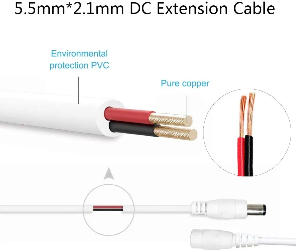 DC 12V電源アダプター拡張ケーブル5.5 * 2.1mm男性女性電源コードcctvカメラルーター用ワイヤーケーブル