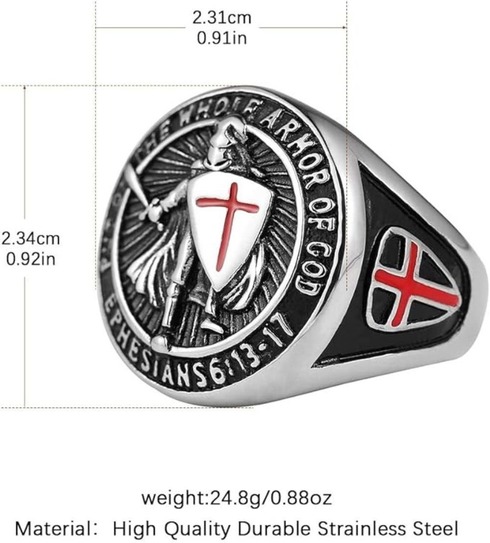 Rostfritt stål moderingar Knights skyddsring för män, Cross Knights Armor Shield Templar Design Hunter Jewelry