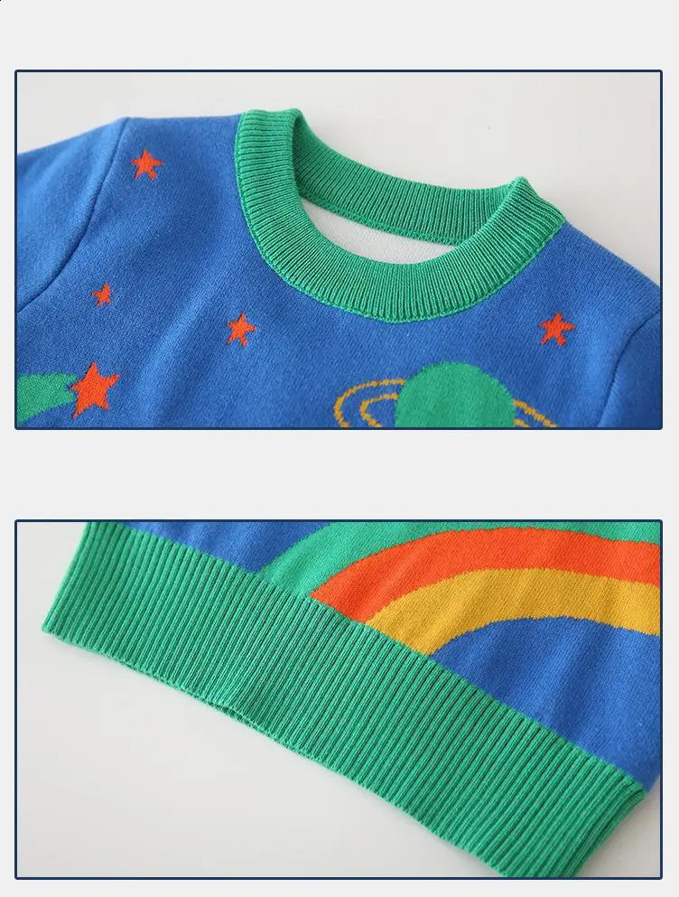 Pullover Winter Baby Boy Clothes Cartoon Knitted Sweater Space Pattern Long Sleeve O Neck Thick Blue Tops For Children 27Y 231030