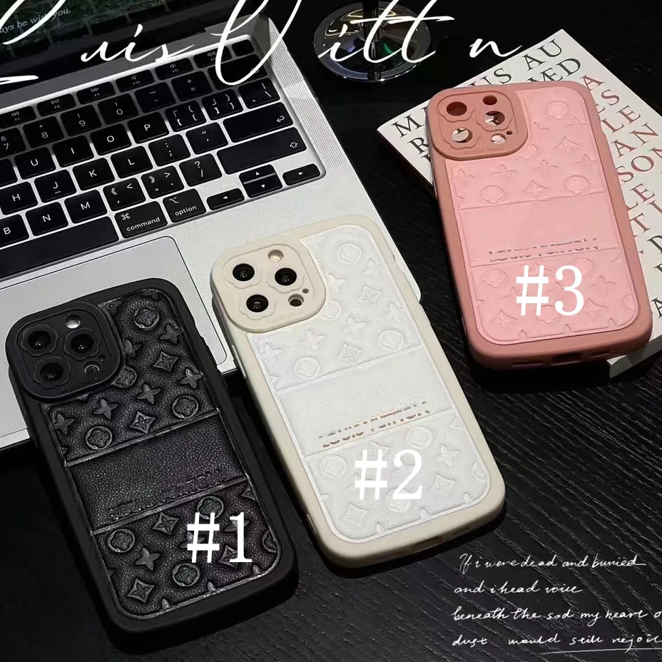Cas de téléphone de concepteur pour iPhone 15 Peomax 14 13 12 Pro Max Case Luxury LU Cuir Phonecase Lettres Fleur Couverture en relief Rose Soft Shell