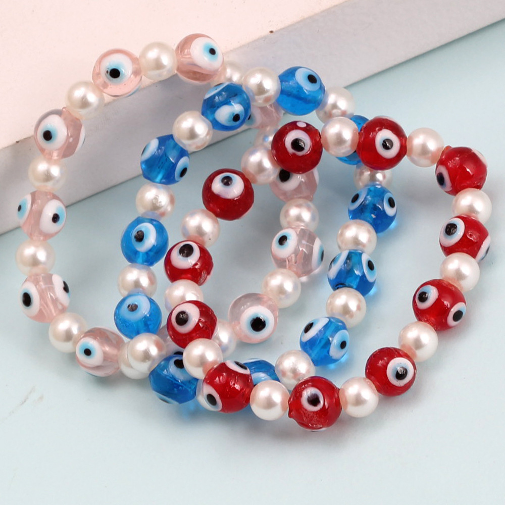 In Bulk Imitatie Parel Devil's Eye Armband Vrouwelijke Blauw Geglazuurde Boze Oog Kralen Armbanden Sieraden Accessoires