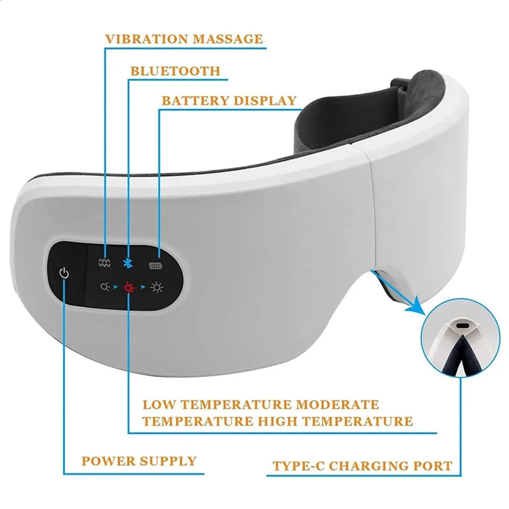 Dispositivos de cuidado facial Bluetooth inalámbrico Masajeador de ojos eléctrico Vibración Compresión Instrumento Gafas de masaje Mejorar el sueño 231030