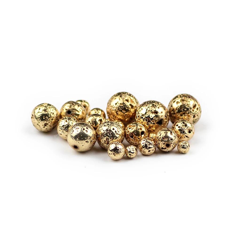 Natural Stone Beads 14 Gold Color Lava Stone Loose Beads 4 6 8 10 12mm Round Ball for Jewelry Accessories Making Bracelet Fashion JewelryBeads Jewelry Accessories