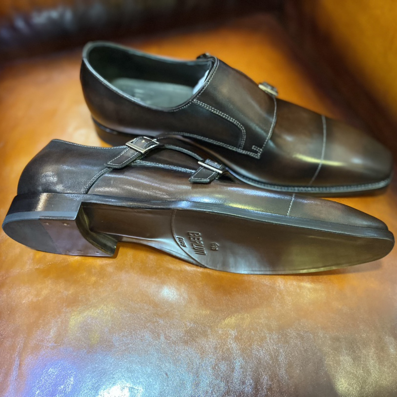 Zapatos monje de cuero Equilibre con doble botón, cuero patchwork para hombre, traje formal cómodo, exterior de cuero de alta gama, hecho a mano puro, pintado a mano