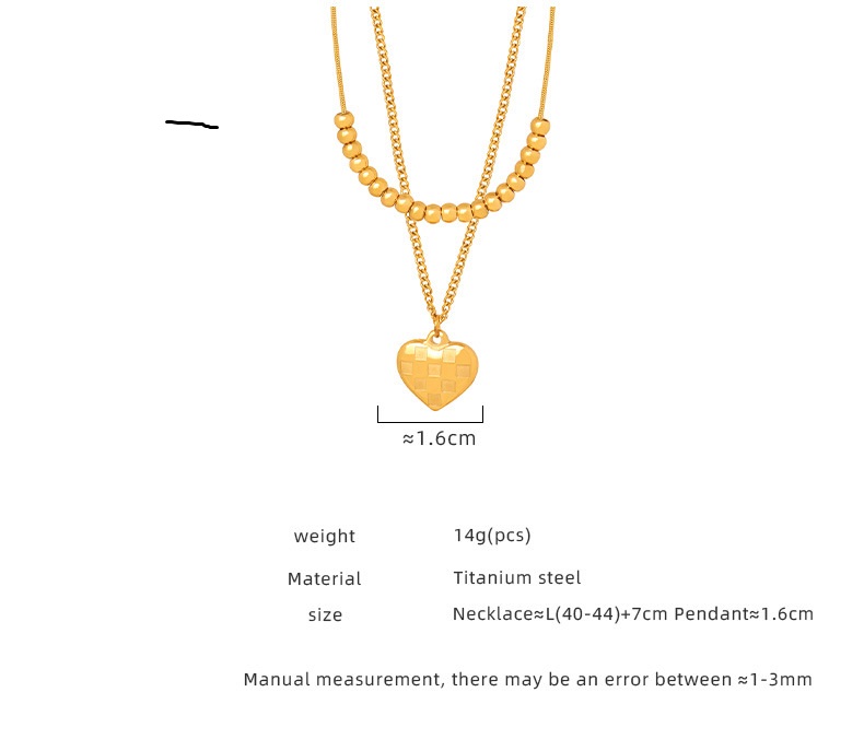Barocke doppellagige Schachbrettstruktur Liebe Anhänger Bogen Perlen Lächeln Titan Stahl Halskette weiblich