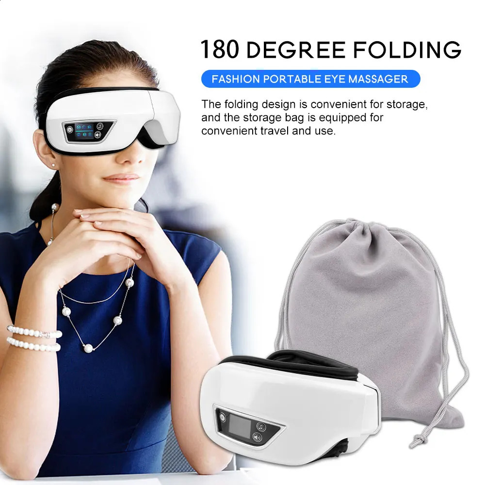 Eye Massager 6D Smart Airbag Vibration Care Instrumen uppvärmning Bluetooth Musik lindrar trötthet och mörka cirklar med värme 231030