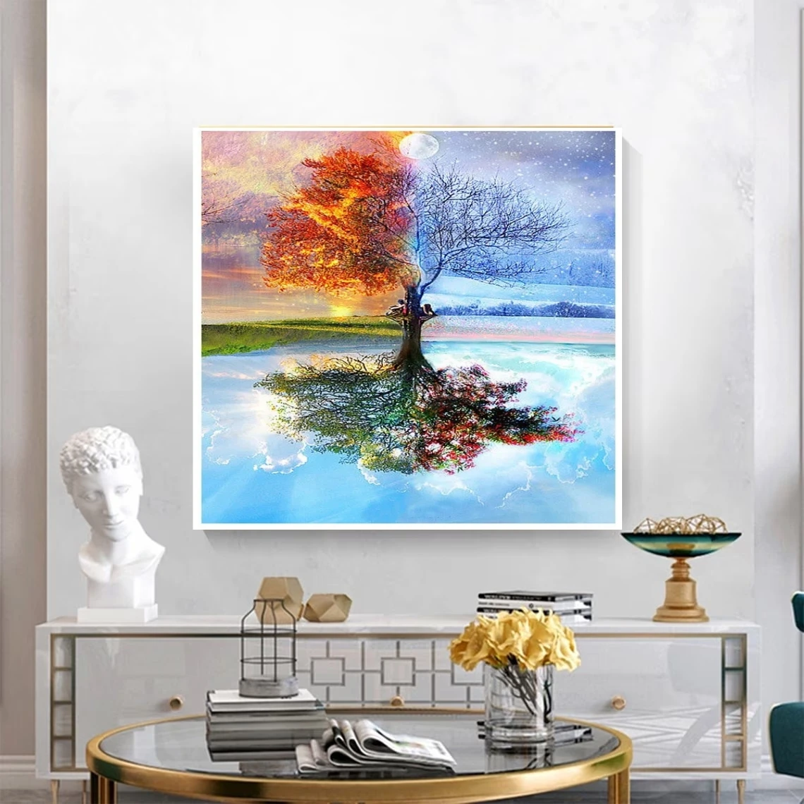 Contemporary Landscape Decorative Art Four Season Tree Oil Painting on Canvas for Christmas Home Wall Decor Handmade Art Picture