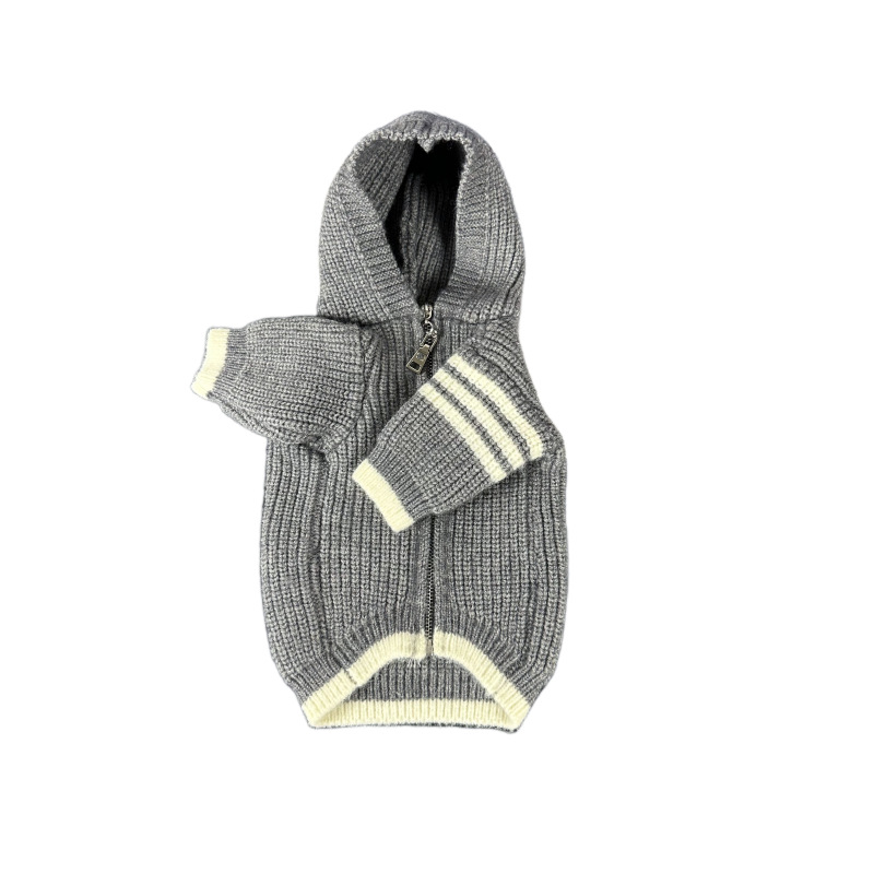 Vêtements pour chiens hiver nouveau concepteur de luxe amour étiquetage pull pour animaux de compagnie rayures contraste gris blanc marine pull Schnauzer Fadou chat pull pour animaux de compagnie