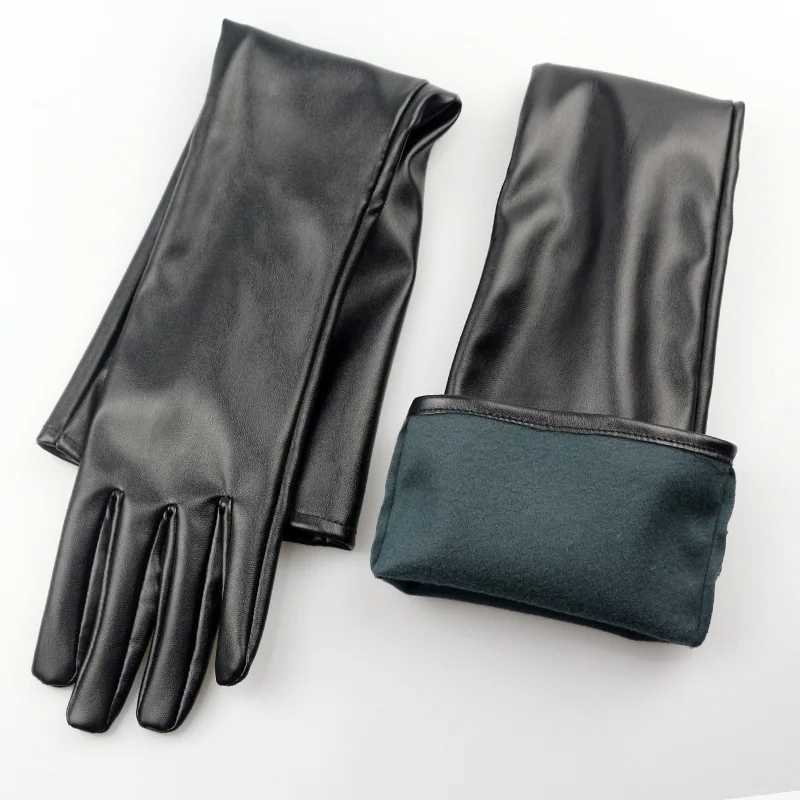 Gants sans doigts Long Keeper 2023 Nouvelles femmes noires Sexy Stretch Pu Cuir Skinny Long Écran Tactile Gants Hip Hop Gants de Danse Mitaines CosplayL231017