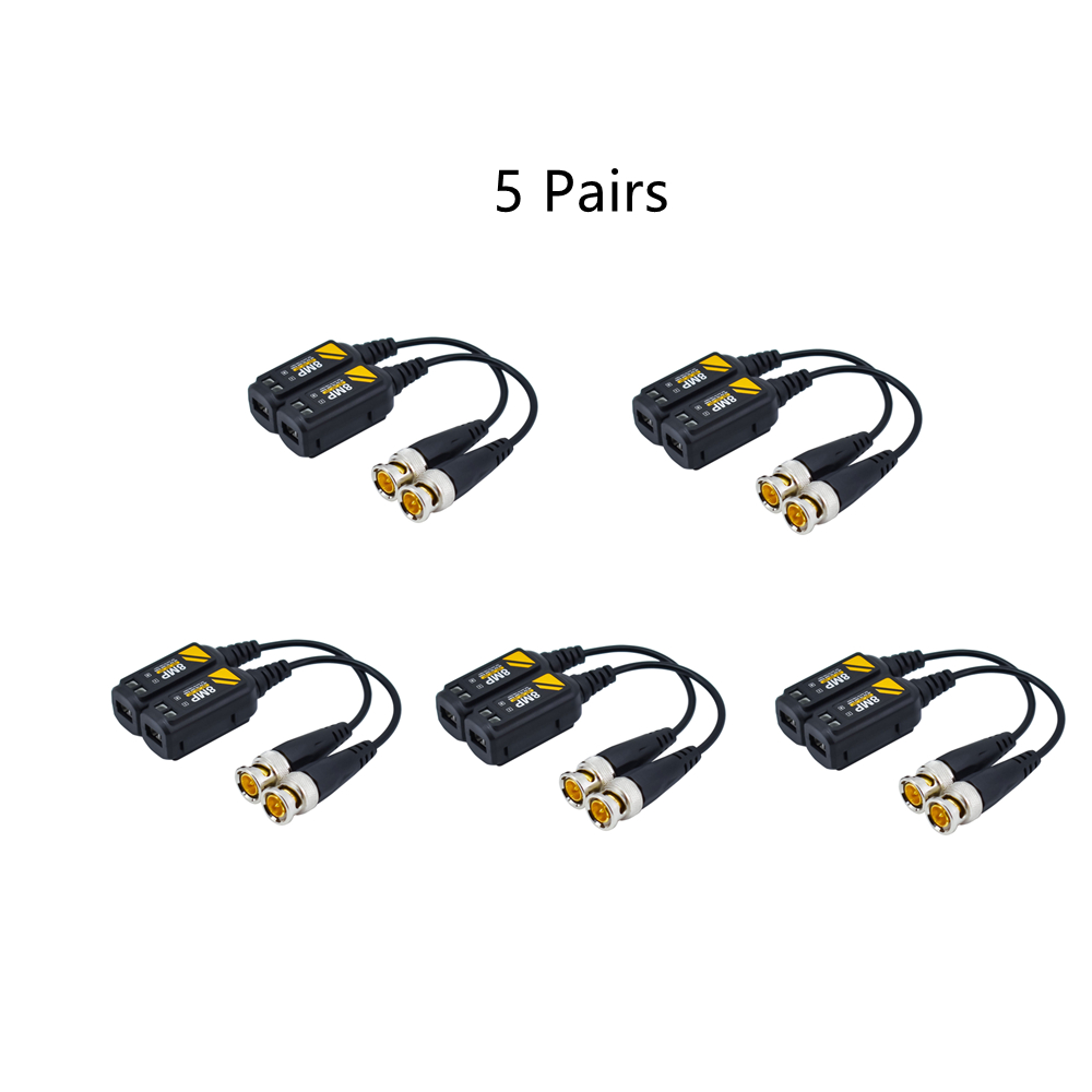 5 çift bükülmüş bnc cctv video balun pasif alıcı -vericiler destek AHD/CVI/TVI 8MP 4K kamera CAT5E/CAT6 UTP kablo konektörleri