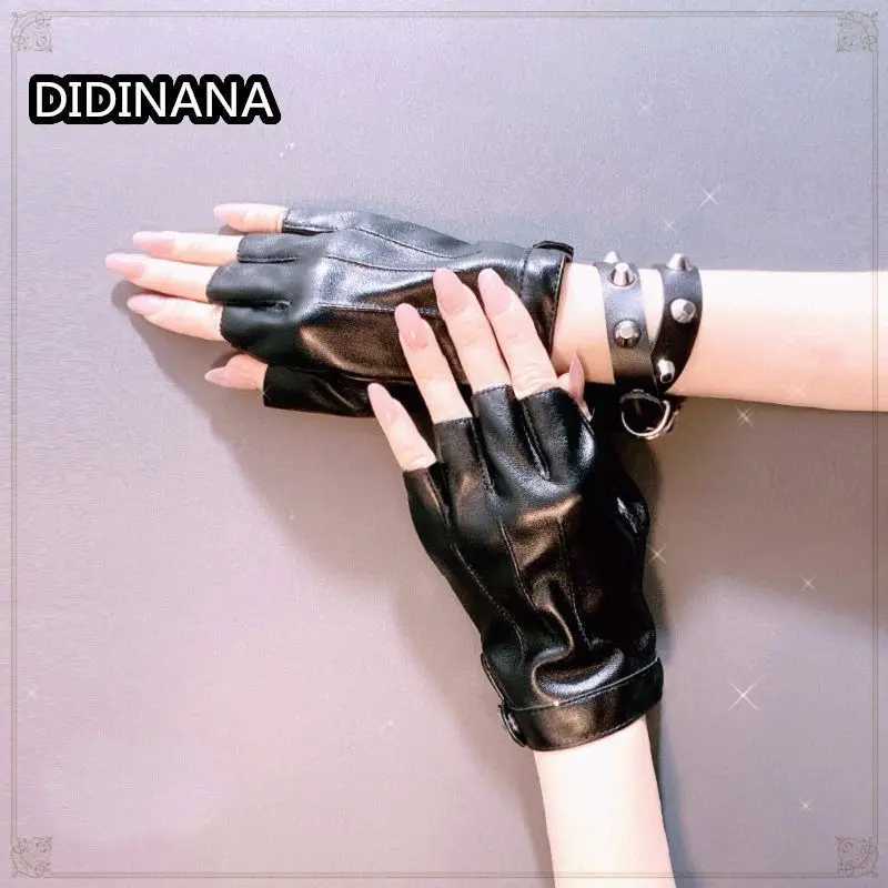 Gants sans doigts Harajuku lolita Spice Girl fonction vent rock ride punk jk gants en cuir armée sans doigts femme gothique demi doigt photo coolL231017