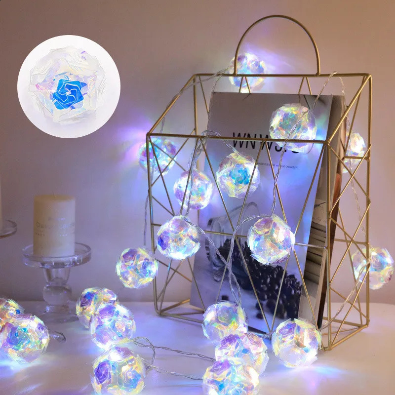 Christmas Decorations Rose Flower Balls Led String Lights for Home Laser Dream Colorful Ball Festival Party Wedding 231030
