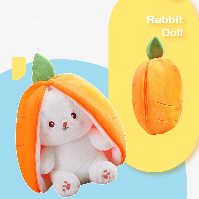 Creative Funny Doll Morot Rabbit Plush Toy Fylld mjuk kanin som gömmer sig i jordgubbspåse Toys for Kids Girls Birthday Present 9.84 tum / 25cm LA865