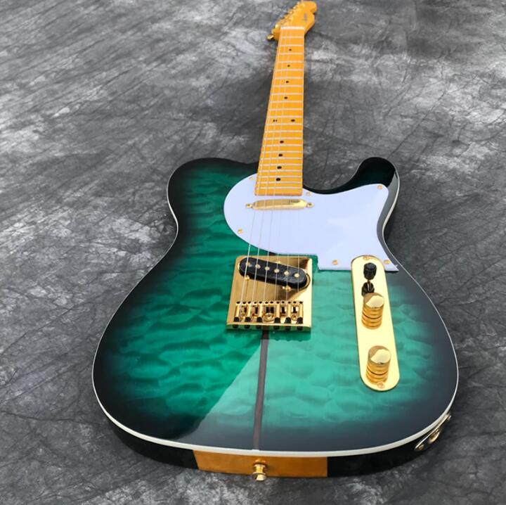 Custom Shop Merle Haggard Tuff Dog tl guitare électrique, dessus en érable matelassé de couleur verte, matériel doré, livraison gratuite Guitarra