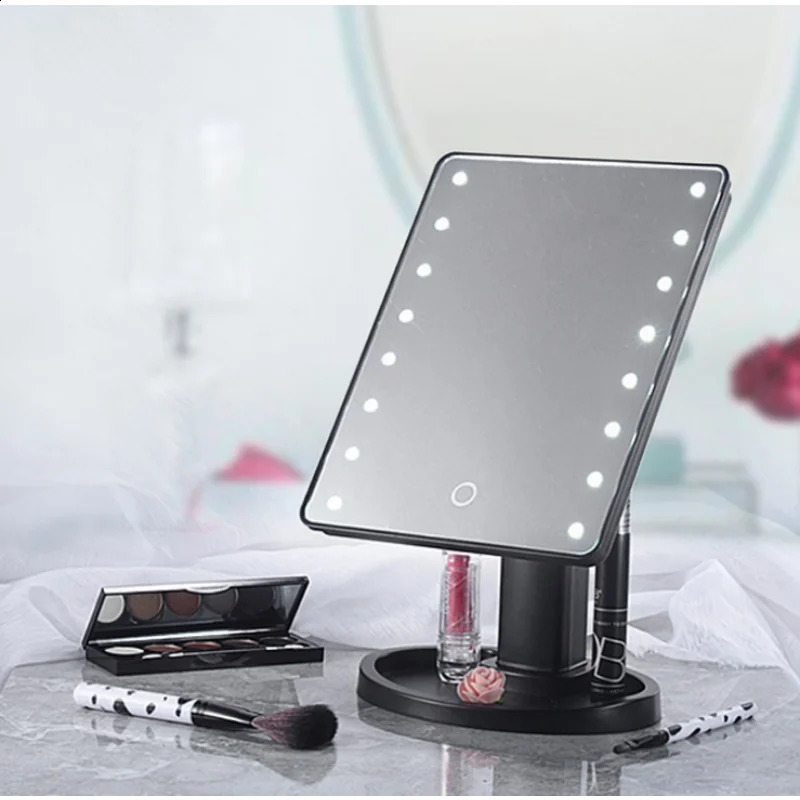 Miroir de maquillage Compact 16/22 LED avec LED tactile lumière réglable miroir cosmétique miroir de courtoisie éclairé Espejo De Maquillaje De Mesa 231030