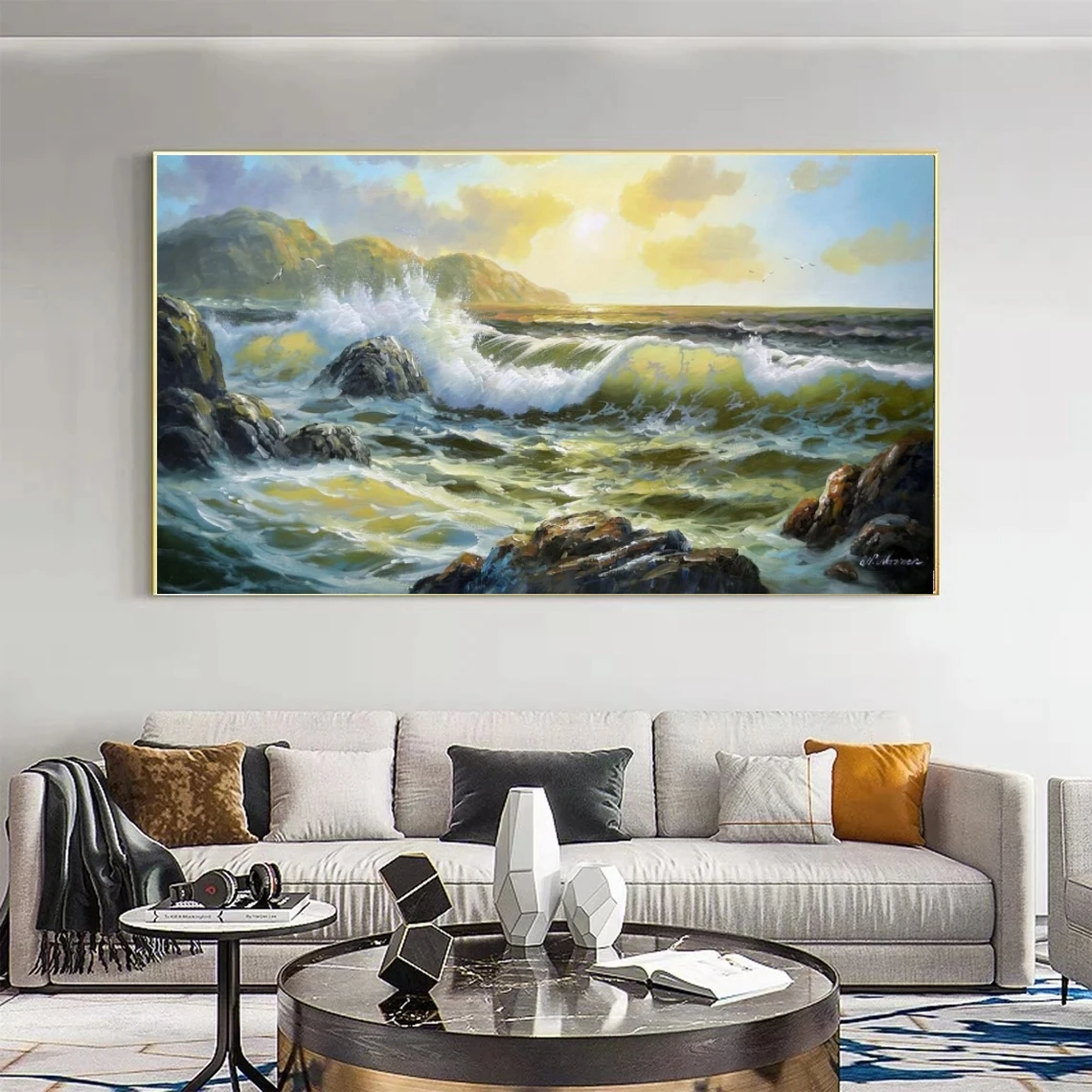 Seascape Waves Målningolja på duk för studierum Julkonpresent Hand Made Fine Arts On Wall For Living Room Home Decor