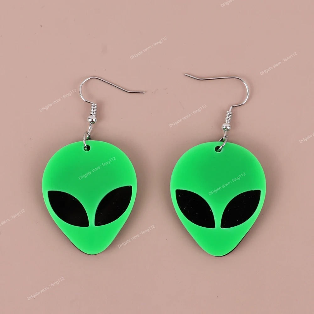 Neon groen roze ruimteschip buitenaardse acryl druppel oorbellen voor vrouwen geometrisch saucerman fluorescerende bengelen oorbellen sieraden geschenken oorbellen dangle oorbellen oorbellen