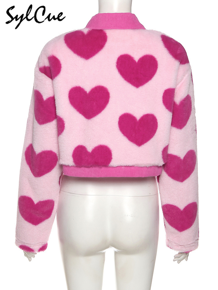 Jackets femininas sylcue rosa menina jovem jovem allmatch love contraste lã solta e feminina flexível