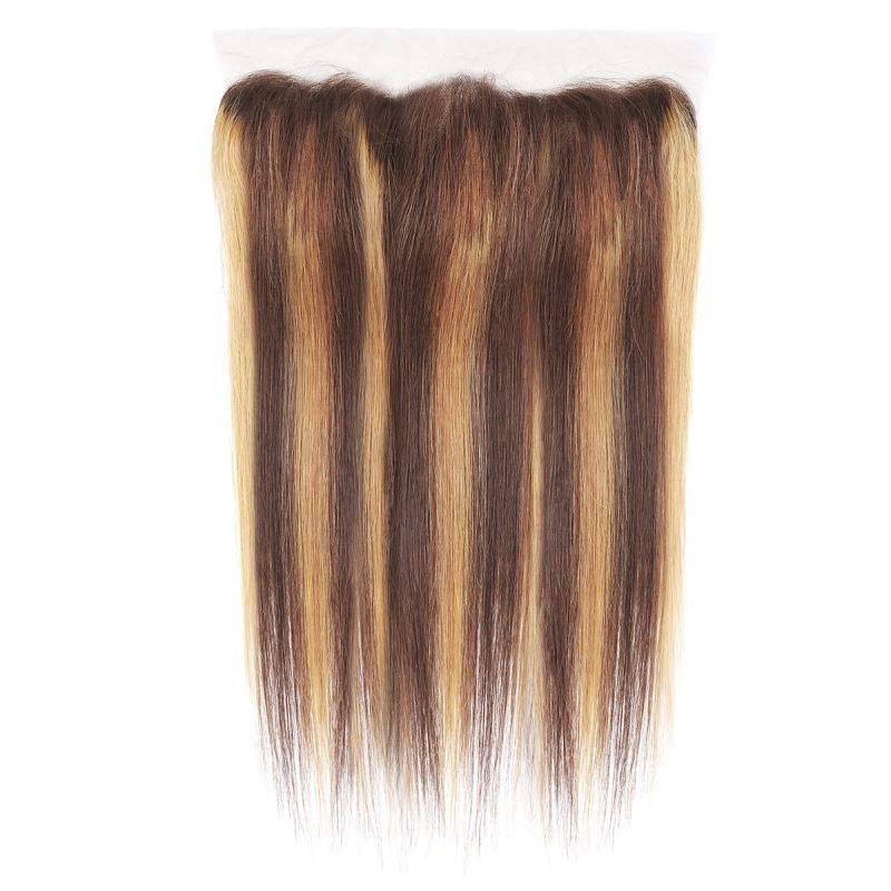 Brasilianska peruanska 100% mänskliga hår 3 -buntar med 13x4 spets frontala P4/27 4st Yirubeauty Indian Malaysian