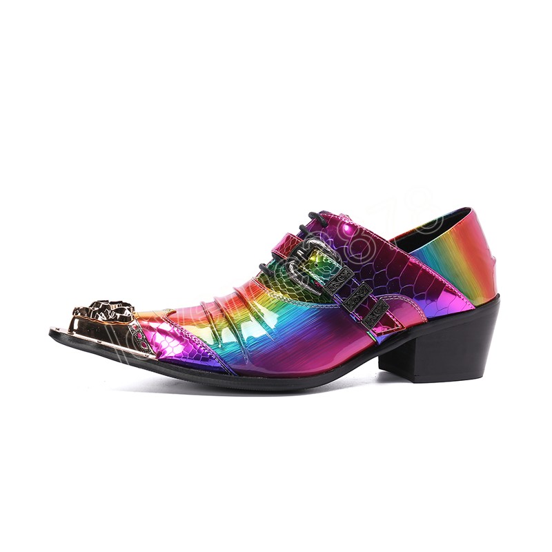 Couleurs arc-en-ciel hommes robe de soirée chaussures discothèque bal homme Oxford chaussures boucle chaussures en cuir formelles