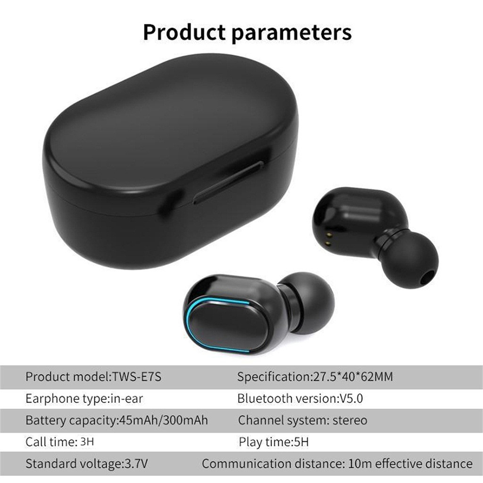 E7S Bluetooth 헤드셋 TWS 무선 이어 버드 헤드폰 Hifi 사운드 BT 5.0 LED 디지털 디스플레이 이어폰 소매 패키지