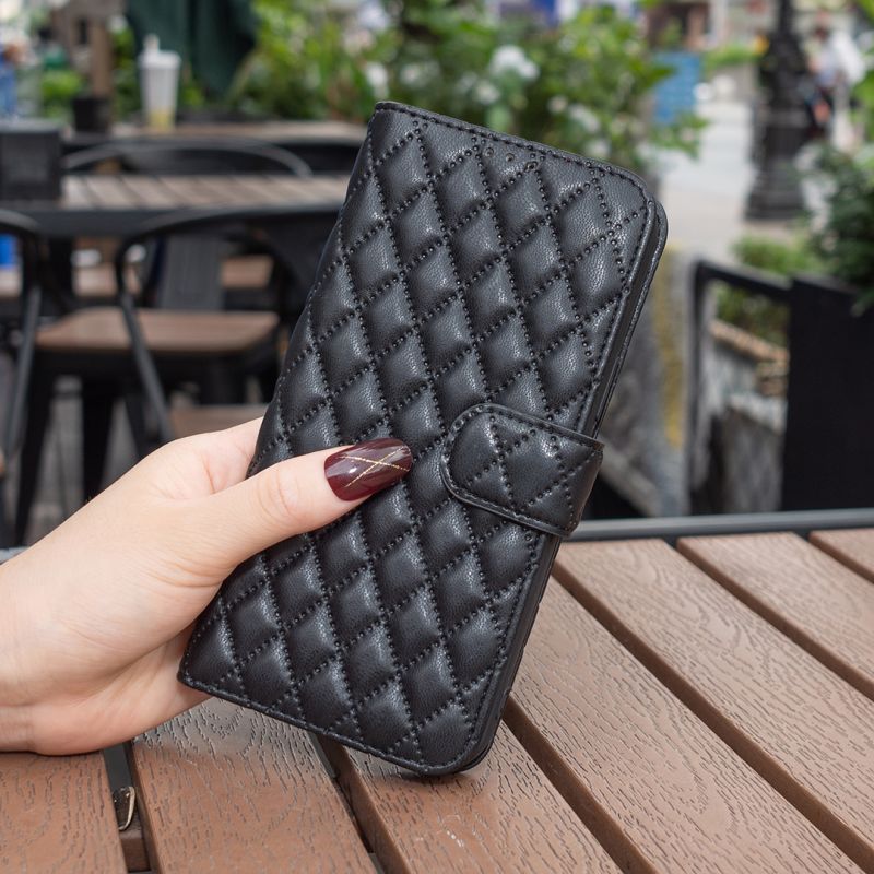 Lambskin gitter pu l￤derfodral pl￥nbok kortplats f￶r iPhone 14 13 12 11 pro max xr xs 8 samsung s20 fe s21 plus s22 ultra A13 a23 a33 a53 a73 a12 a22 a32 a42 a52 a72 a03s