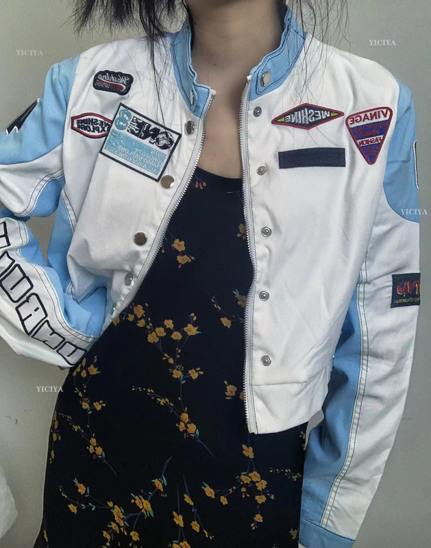 Womens Jackets YICIYA Bomber Woman Short Race Car Jacket Vintage Embroidery Long Sleeves American Varsity Baseball Jackets Bombers Y2k Coats 220901