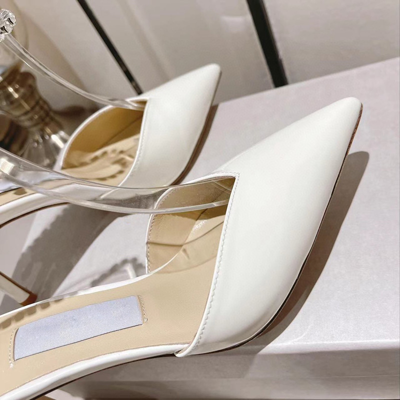 2022 Newest Designer Sandals Pointed Toes rhinestone ankle strap 8.5CM high heels Patent Leather Black Nude White Women Shoes Pumps party Dress shoes with Box Sz 35-42