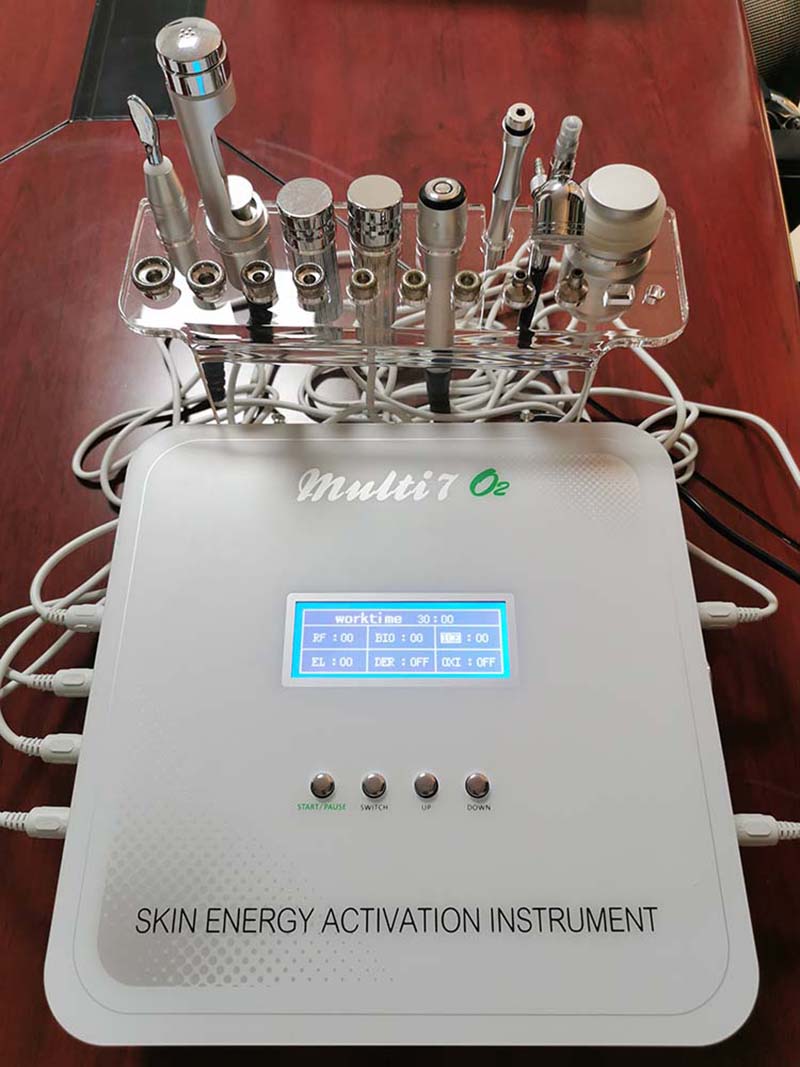 Portable RF Anti-aging 7 in 1 Mesotherapy Microcurrent Face Lift Machine Microdermabrasion Skin Peeling Oxygen Spray Galvanic Cooling Therapy Eye Rejuvenation