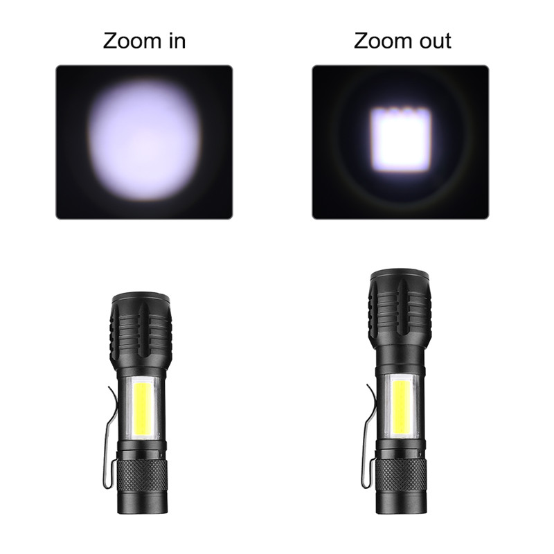 Портативный перезаряжаемый Zoom Led Led Flashlight XP-G Q5 Flash Lights Torch Lantern 3 Режимы освещения лагеря светодиодные фонарики