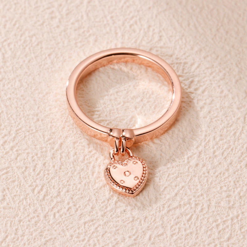 Conjunto de anillo de candado en forma de corazón de plata esterlina real Mujeres Niñas Joyería de regalo de boda para pandora Anillos de diseñador de oro rosa con caja original