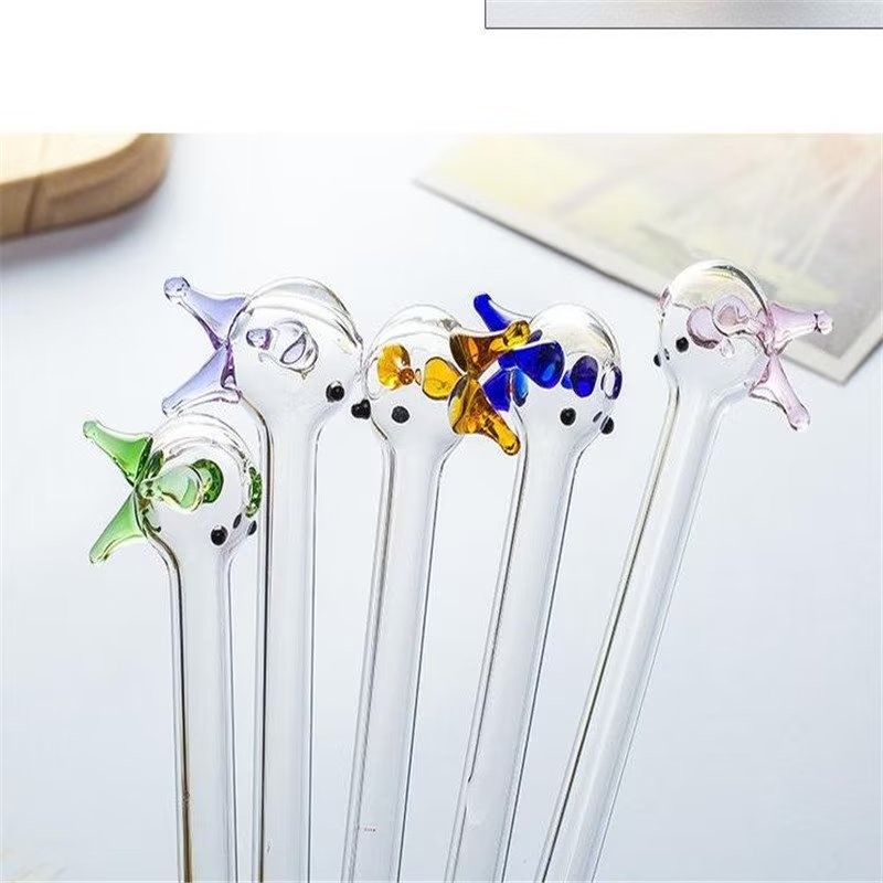 Glass Smoking Pipe Water Hookah Color new cartoon small fish glass straw milk straw