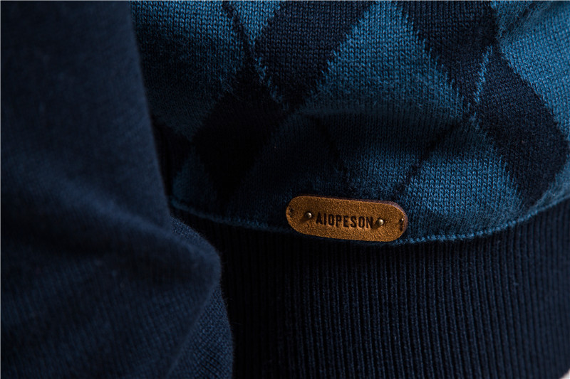 Montos masculinos Aiopeseson Marca Argyle Pullovers suéter Men Zipper casual Mock Neck Cotton Sweater para homens Moda de inverno Sweaters masculinos 220901