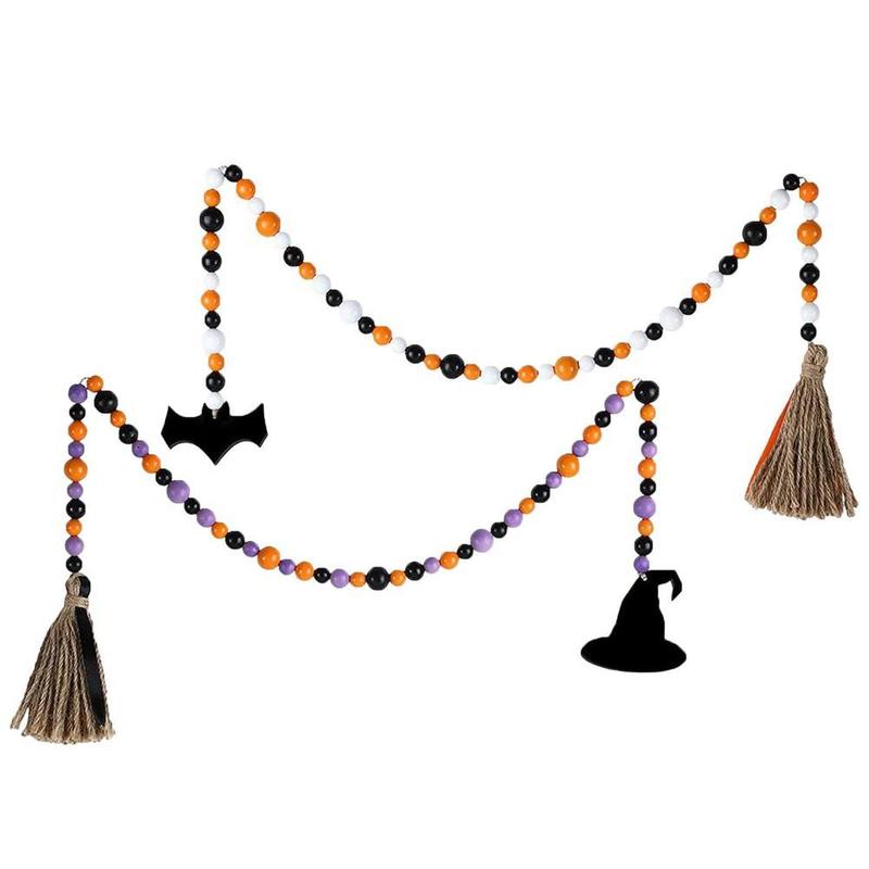 Décoration de fête set Halloween guirlande de perles en bois ornement perlé avec glands perles de ferme mur chapeau de sorcière 220901